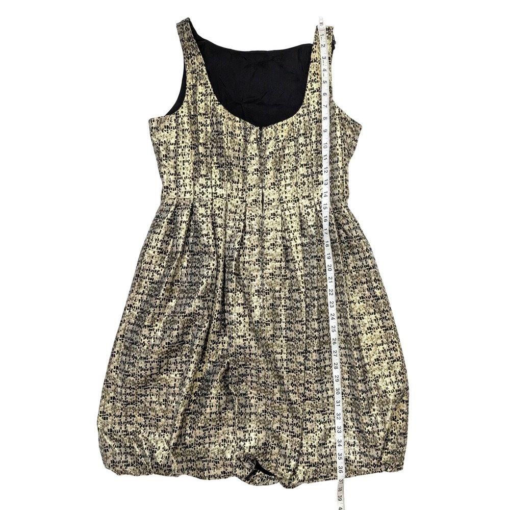 Maggy London Metallic Gold Bubble Hem Mini Cocktail Dress Pockets Size 10 - Picture 11 of 13